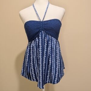 No Boundaries Crochet Bra Halter Top- Blue and White